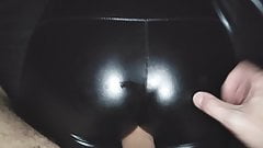 Fuck and cum on leather leggings